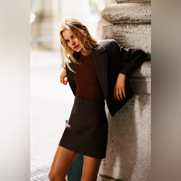 Zara Brown Plaid Cropped Blazer - Picture 12 of 15